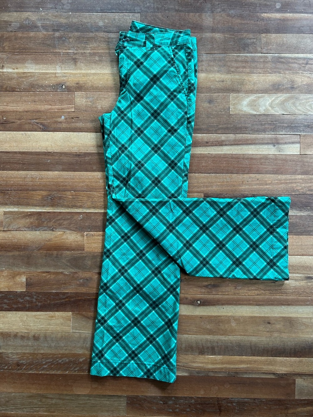 Green Plaid Flared Stretch Pants 4